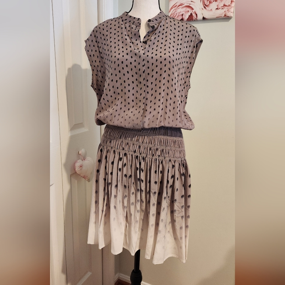 All Saints Briar Flic Gray Polka Dot Riffle Silk Midi Dress S6